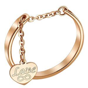 14K Rose Gold Ring With Dangling Heart Charm, Luxury Ring, Gift For Her